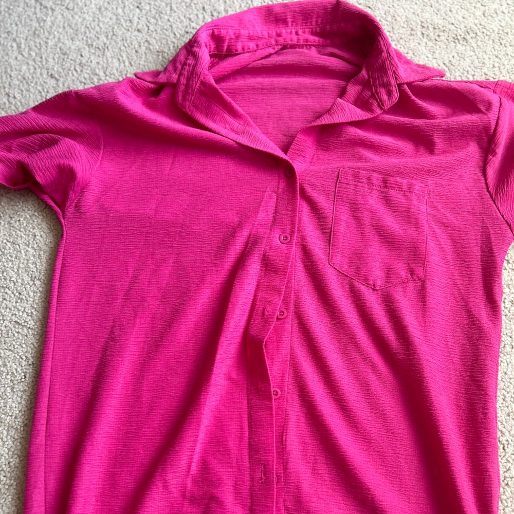 Hot Pink button down shirt and shorts set